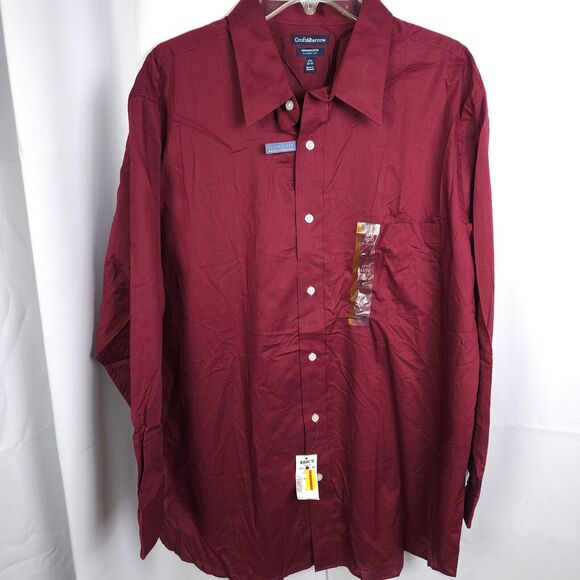 NWT Croft & Barrow Mens 17.5 32/33 Burgundy Red Classic Fit Dress Shirt - Picture 1 of 7